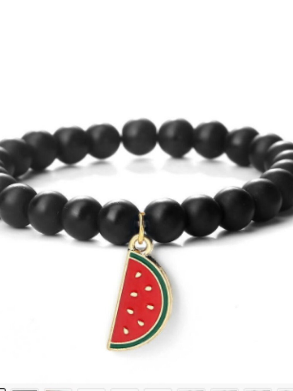 New Black Natural Agate Stone Bracelet with Watermelon Charm